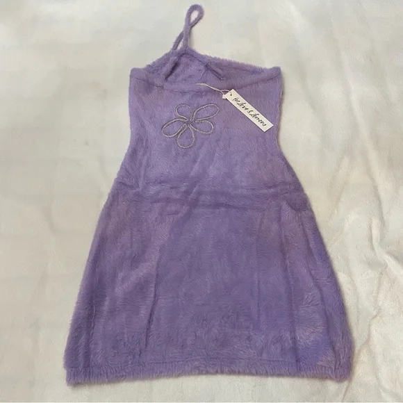 New! For Love And Lemons Finley Purple rhinestone fur Mini Dress 2615 - Picture 13 of 16